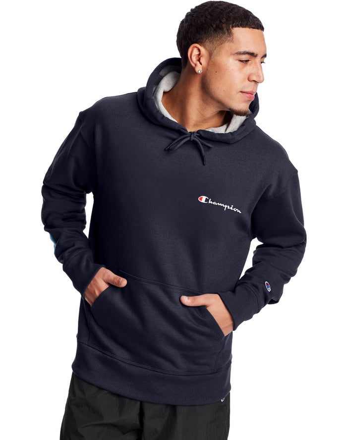 Champion Hoodie Heren - Donkerblauw - Powerblend Fleece Script Logo ( 738164-PRY )